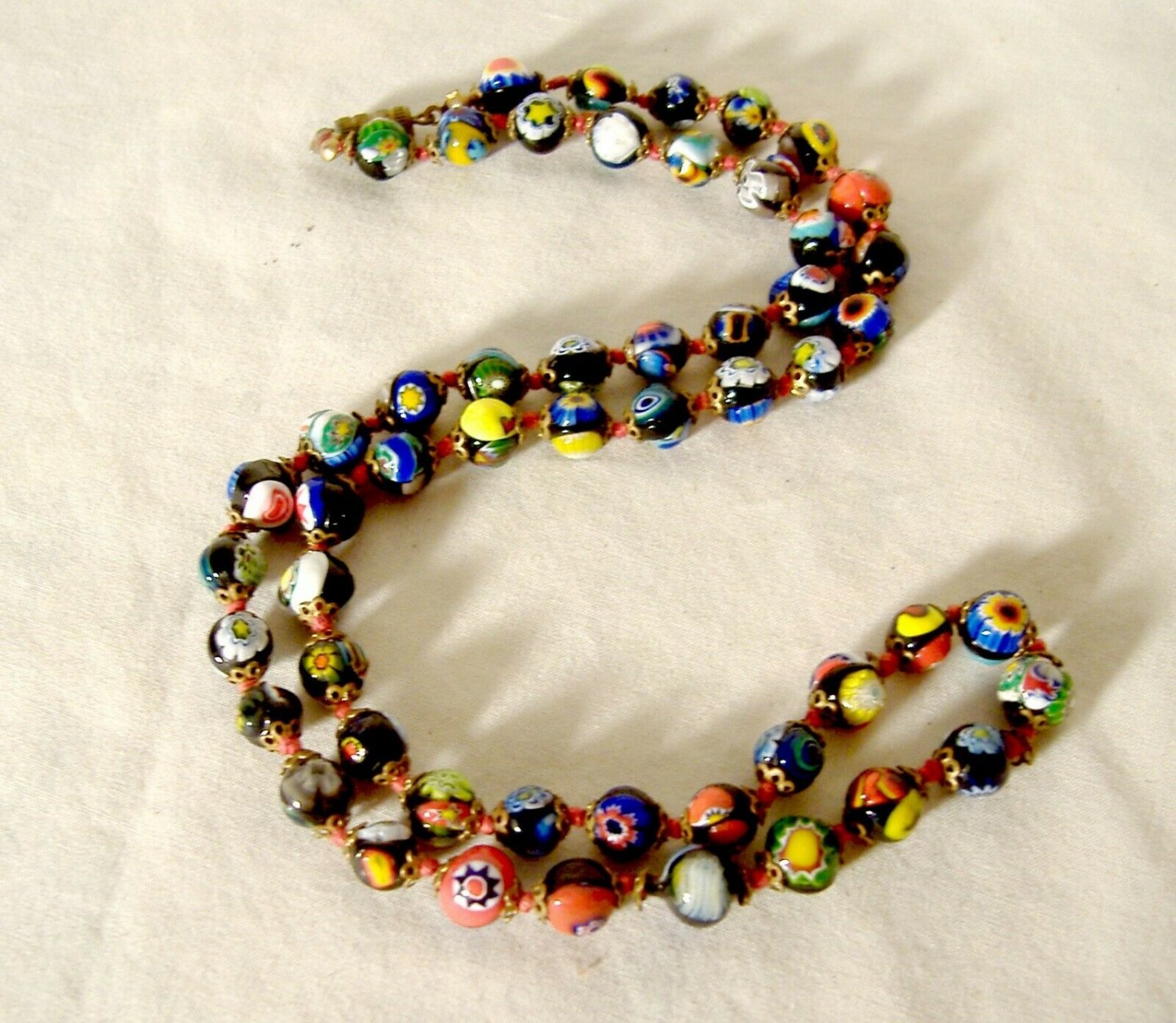 Vintage Millefiori Glass Beads Necklace Italian Murano Venetian 24