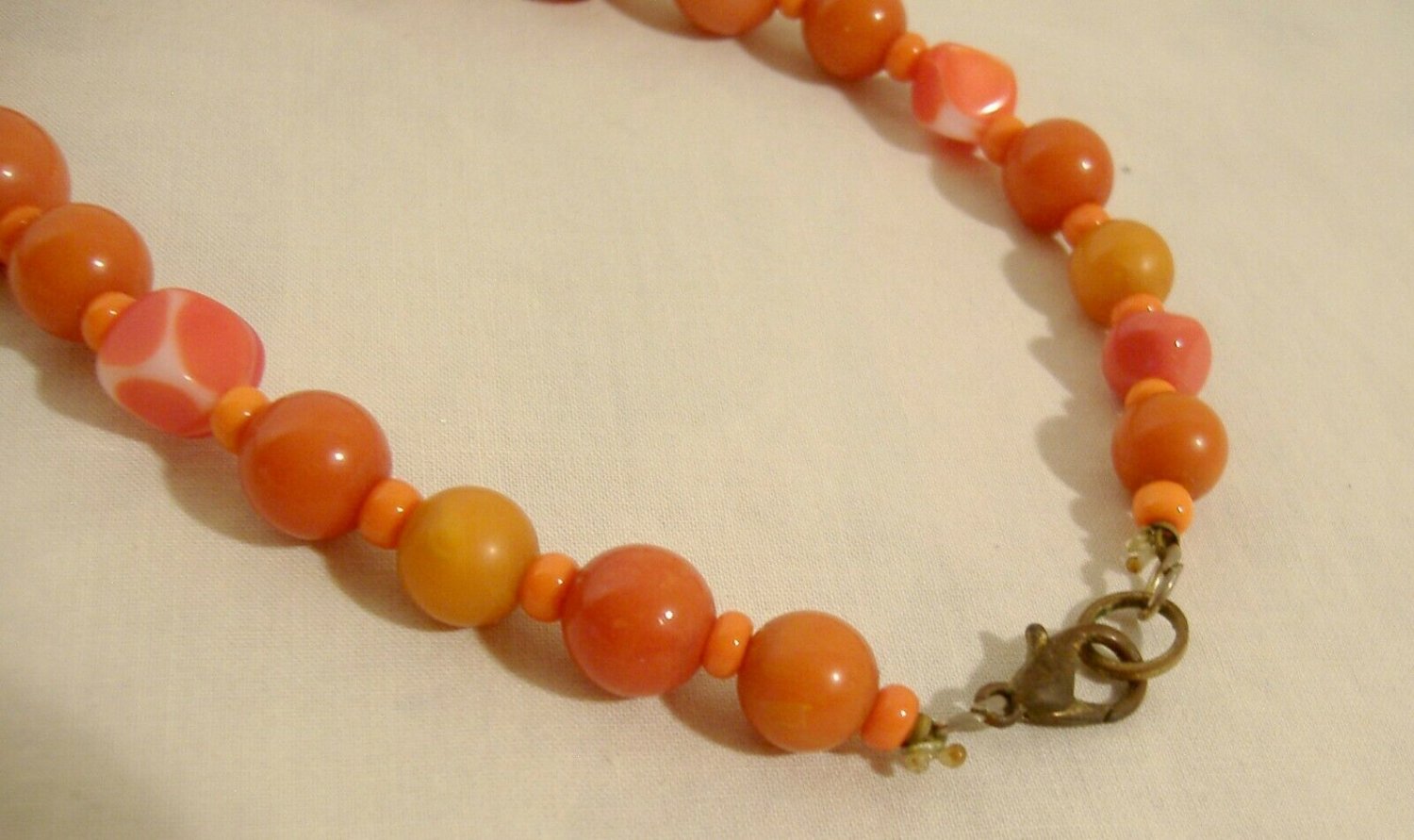 Vintage Orange Bakelite Lucite Necklace Mixed Beads Re-strung 25