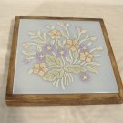 Vintage Sassuolo Italy Tile Trivet Floral Pottery Wood Frame 6.5"