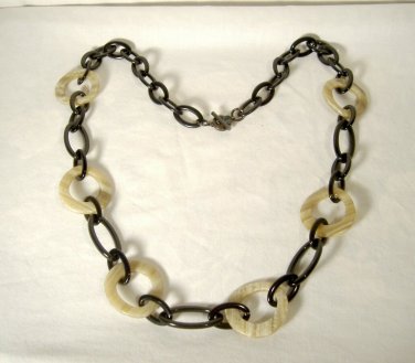 Talbots Chain Link Arcylic Necklace Black Faux Horn