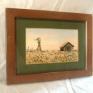 Miniature Impressionist Farm Landscape Painting Wind Pump Watercolor Gouache