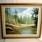 Pine Forest Creek Landscape Painting Vintage Southern Oil Board Signed W Horton