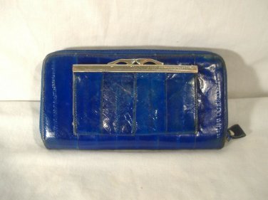 Lee Sands Eel Skin Wallet Clutch Purse Blue