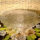 Vintage Pressed Glass Cake Stand Pedestal Leaf Vine Ray Pattern 9 1/2"