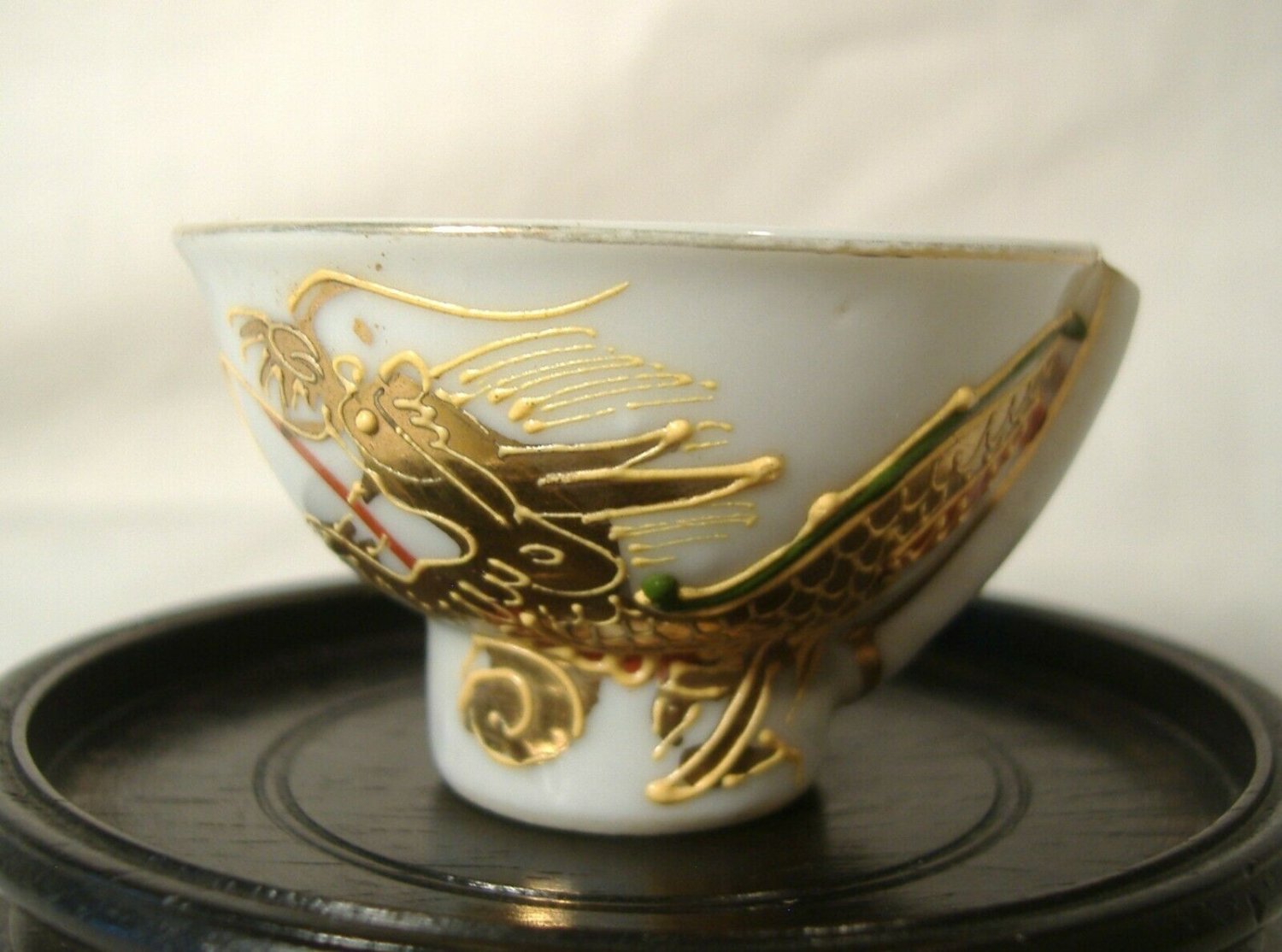 Antique Japanese Porcelain Sake Cup Hand Painted Gilt Dragon Unusual Spout