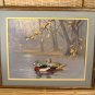 Mallard Ducks Embroidered Landscape Print Vintage Textile Fabric Art
