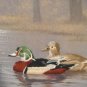 Mallard Ducks Embroidered Landscape Print Vintage Textile Fabric Art