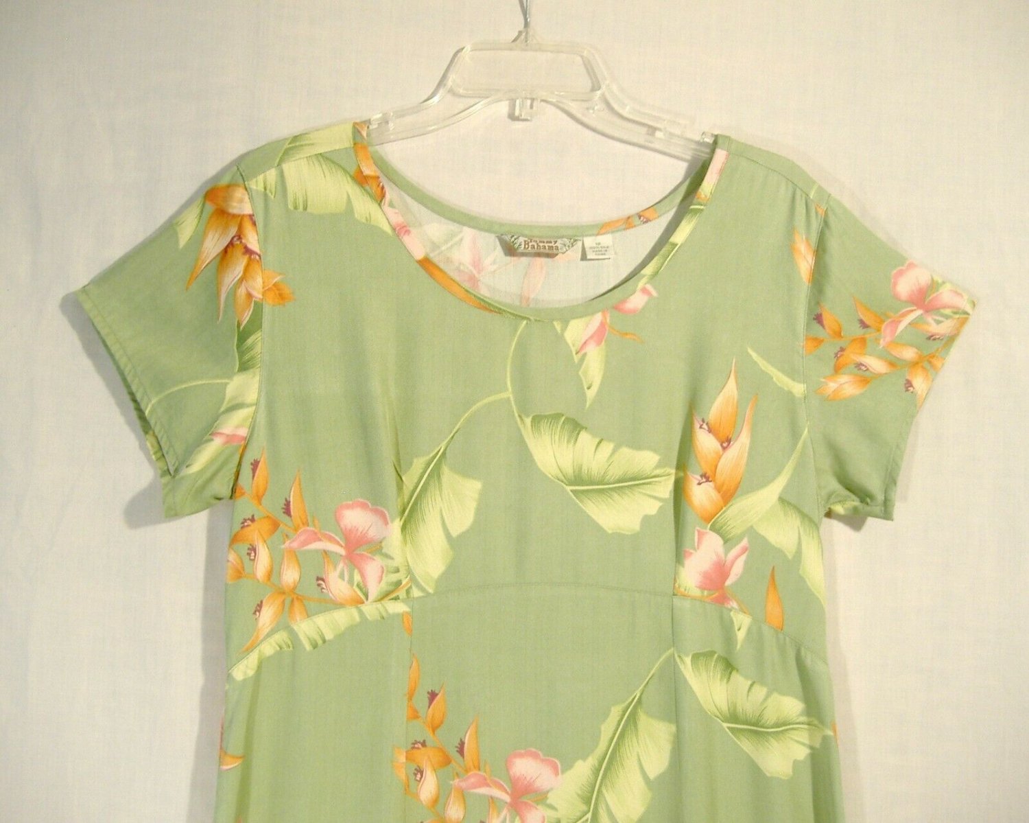 Tommy Bahama Long Silk Dress Sz 12 M L Tropical Leaves Print Short Sleeves