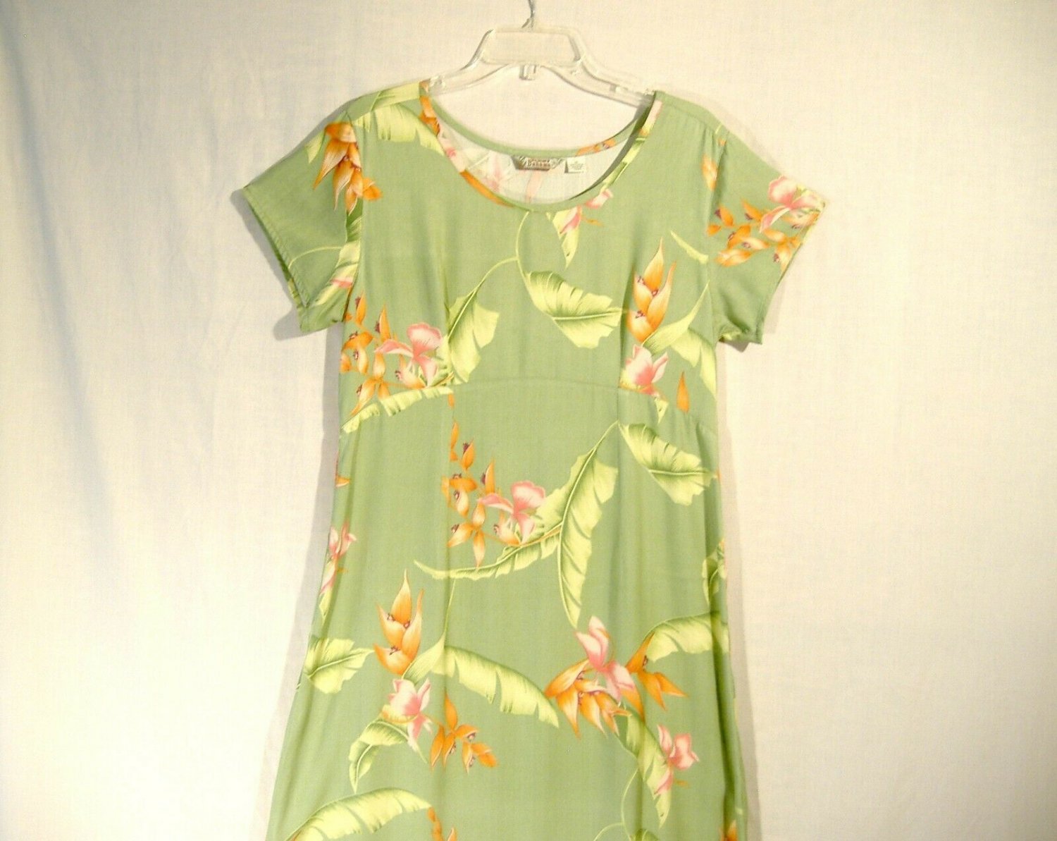 Tommy Bahama Long Silk Dress Sz 12 M L Tropical Leaves Print Short Sleeves