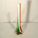 Cased Art Glass Bud Vase Murano Italian Flag Christmas Colors Green White Red