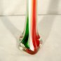 Cased Art Glass Bud Vase Murano Italian Flag Christmas Colors Green White Red