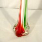 Cased Art Glass Bud Vase Murano Italian Flag Christmas Colors Green White Red