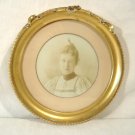 Antique Victorian Woman Portrait Photograph Hair Stick Ornament Gilt Frame