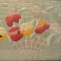 Primitive Antique Framed Needlework Tray Wool Yarn Flower Basket