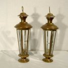 Pair Vintage Turkish Shepherd's Lamp Brass Etched Glass Candle Lanterns
