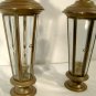 Pair Vintage Turkish Shepherd's Lamp Brass Etched Glass Candle Lanterns