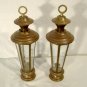 Pair Vintage Turkish Shepherd's Lamp Brass Etched Glass Candle Lanterns