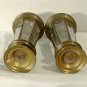 Pair Vintage Turkish Shepherd's Lamp Brass Etched Glass Candle Lanterns