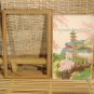 Japanese Silk Print Pagoda Cherry Blossoms Vintage Framed