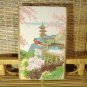 Japanese Silk Print Pagoda Cherry Blossoms Vintage Framed