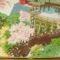 Japanese Silk Print Pagoda Cherry Blossoms Vintage Framed