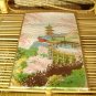 Japanese Silk Print Pagoda Cherry Blossoms Vintage Framed