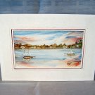 Miniature Impressionist Seascape Harbor Painting Signed Watercolor Gouache