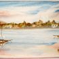 Miniature Impressionist Seascape Harbor Painting Signed Watercolor Gouache
