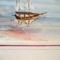 Miniature Impressionist Seascape Harbor Painting Signed Watercolor Gouache