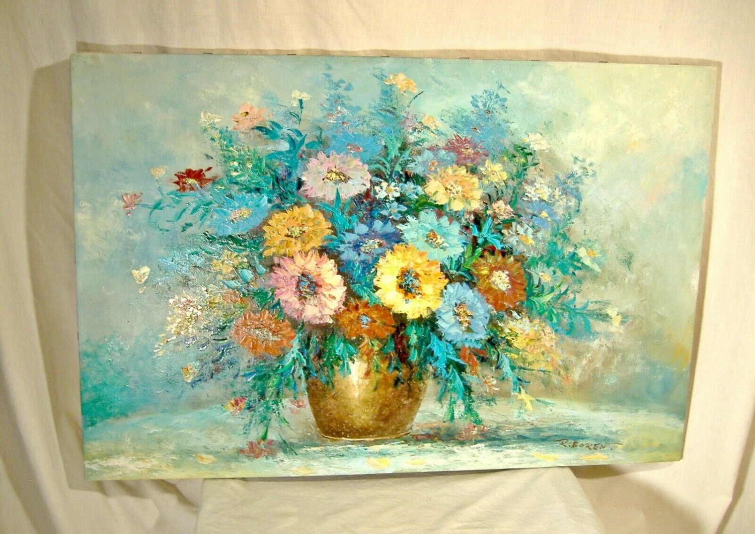 R. Boren Floral Oil Painting Vintage Sill Life Modern Impressionist 36