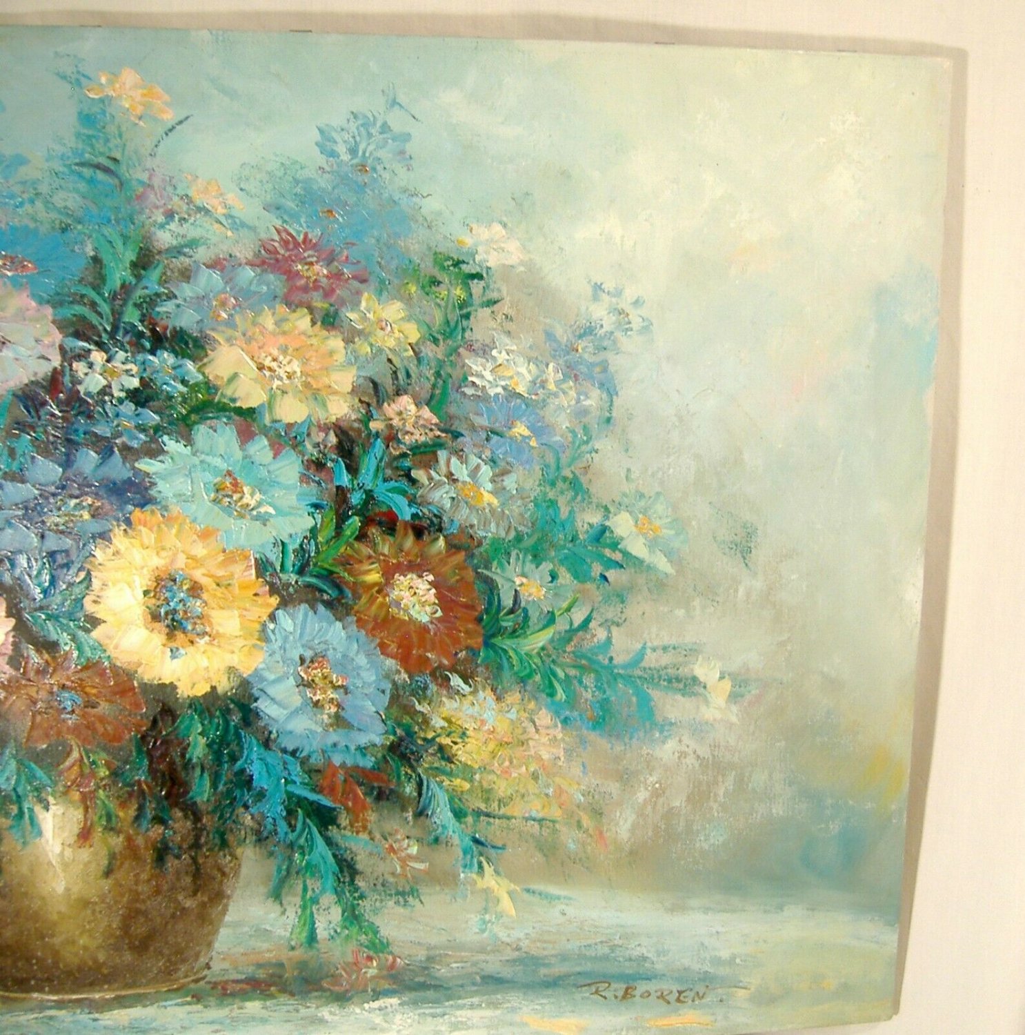 R. Boren Floral Oil Painting Vintage Sill Life Modern Impressionist 36