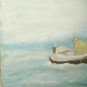 Vintage Impressionist Lobstermen Seascape Painting Oil Signed Magda Moorhouse