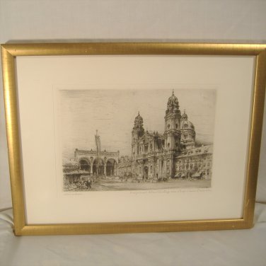 Paul Geissler Etching Print Munchen Munich Germany Marienplaz