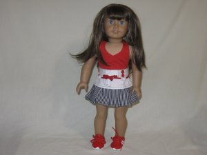 skirt and red top