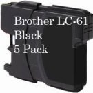 5 PACK BLACK INK FOR BROTHER LC61 LC-61