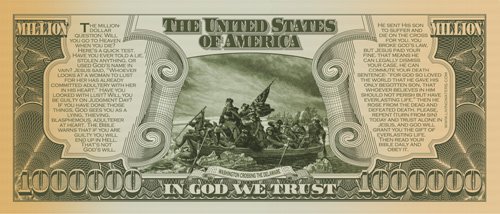 2- MILLION DOLLAR BILL NOVELTY/PLAY MONEY *MINT* RELIGIOUS/GOSPEL TRACT