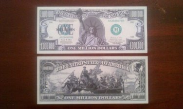2- ONE MILLION DOLLAR BILL DELAWARE/LADY LIBERTY NOVELTY/PLAY MONEY *MINT*