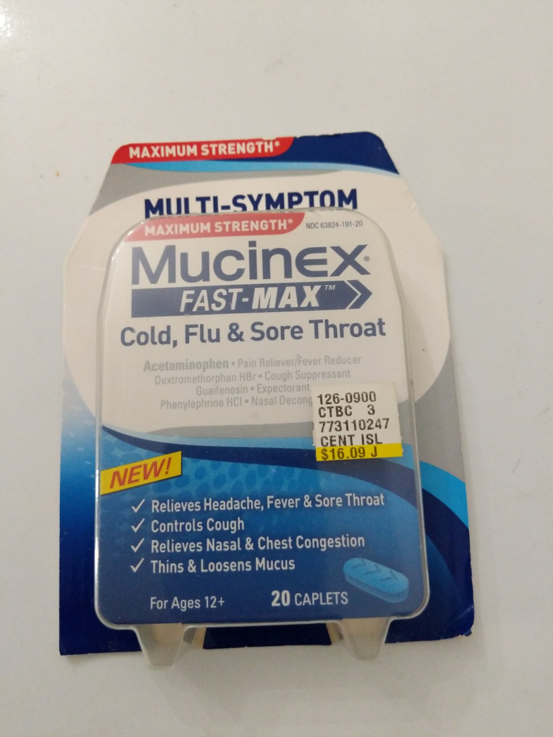 Mucinex FastMax Cold, Flu & Sore Throat 20 Caplets Maximun Strength