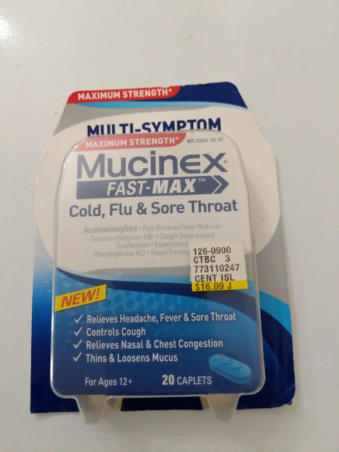 Mucinex FastMax Cold, Flu & Sore Throat 20 Caplets Maximun Strength