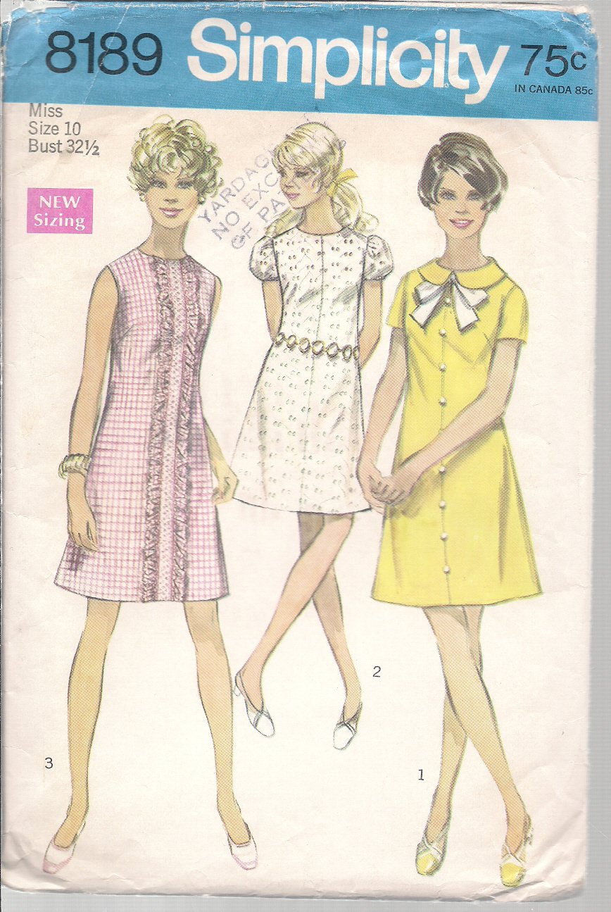 Vintage simplicity 8189 Misses Dress - 1969 - Sz. 10