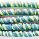 Turquoise & Yellow Cylinder Glass Beads 9-10mm (JV849)
