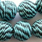 Cotton Wrapped Bead - Aqua Blue & Black 25mm (CT116)