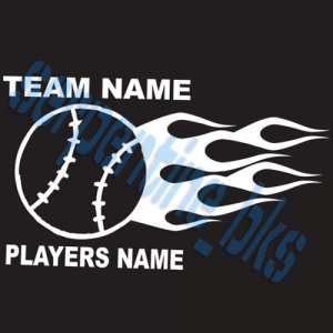 Custom Sports Flame Baseball Vinyl Decal Team & Player