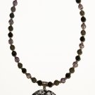 Painted Shell Slider Pendant (silver on black) Necklace.