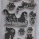 Recollections cling Christmas Stamps 12 171843 snowflakes winter sleigh reindeer snowman