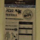 Recollections Clear Stamps - Label Me Tough - 11 stamps - baby boy shower scrapbook