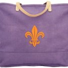Purple and Gold Fleur de Lis Jute Tote