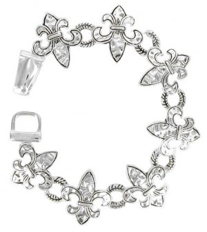 Hammered Silvertone Fleur de Lis Toggle Bracelet