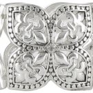 Silvertone Flowers & Fleur de Lis Stretch Bracelet
