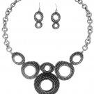 Unique Zipper Textured Circles Necklace and Earring Set!
